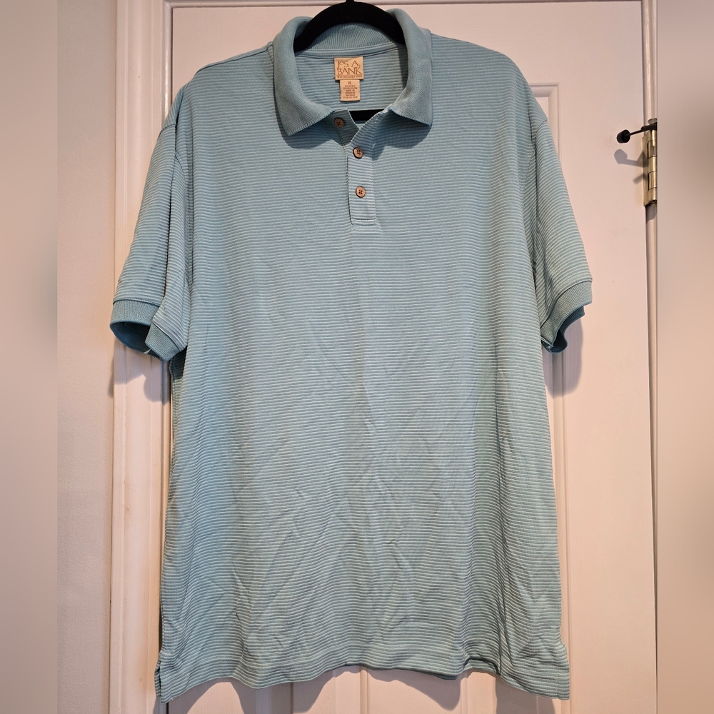 NWT Jos. A. Bank Men's XL Teal Striped Polo Stretch Short Sleeve